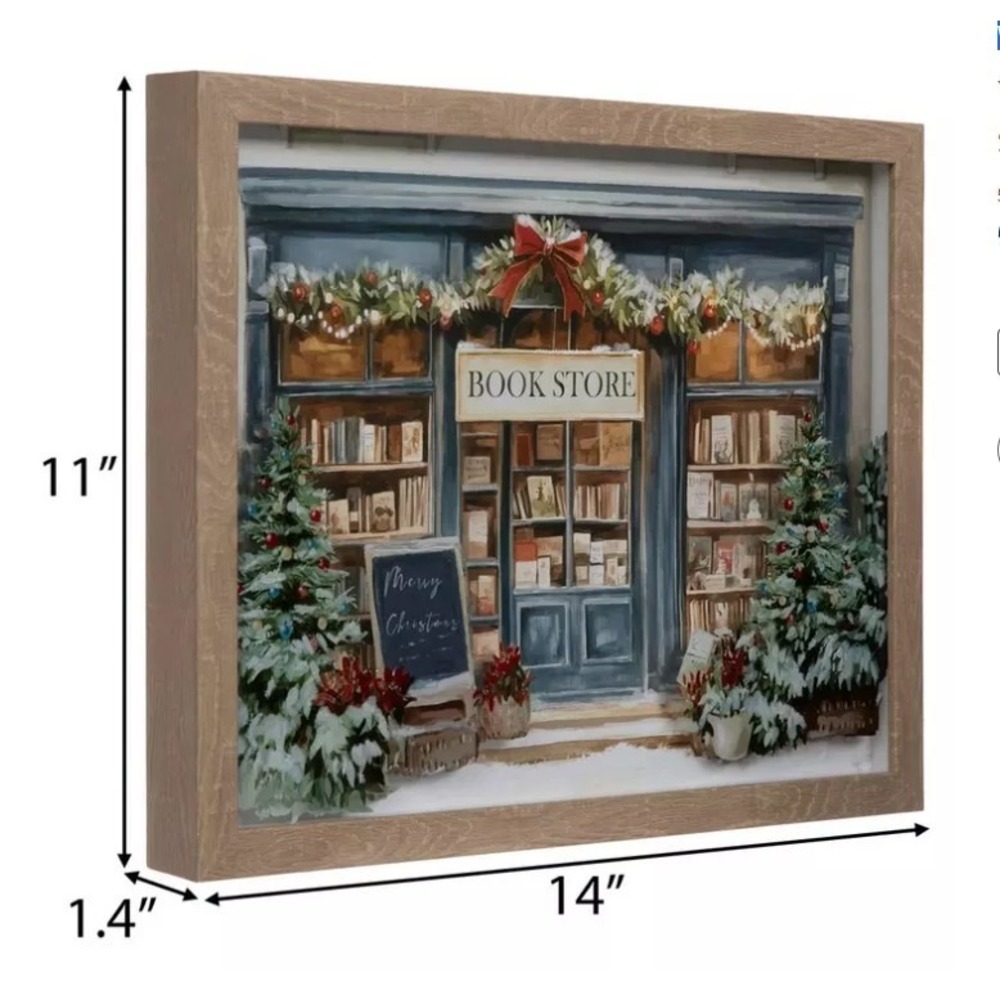 Hobby Lobby Winter Bookstore Framed Wall Decor Christmas Village NEW - Picture 2 of 6
